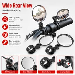 PINMOAP 2PCS Bicycle Rear Mirror Wide Angle Handlebar Reflector Mirror Adjustable Cycling Safety View For Mtb Road Bike Scooter