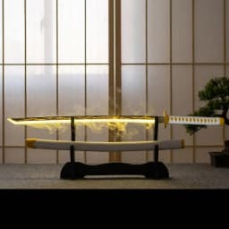 43cm 16.93inch Demon Slayer Zenitsu Nichirin Sword Cosplay Replica Wood Prop Light Up Smoke Effect Anime Decor Display Gift