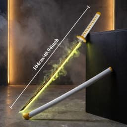 43cm 16.93inch Demon Slayer Zenitsu Nichirin Sword Cosplay Replica Wood Prop Light Up Smoke Effect Anime Decor Display Gift