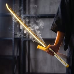 43cm 16.93inch Demon Slayer Zenitsu Nichirin Sword Cosplay Replica Wood Prop Light Up Smoke Effect Anime Decor Display Gift