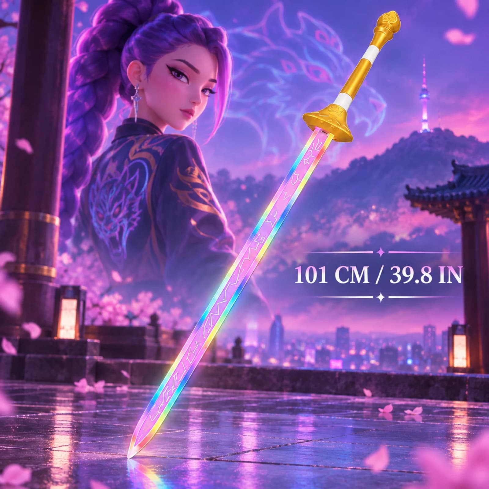 Demon Hunters Rumi Light Up Sword Plastic Cosplay Prop LED Rainbow Real Size Japanese Katana Display Collectible Roleplay Gift