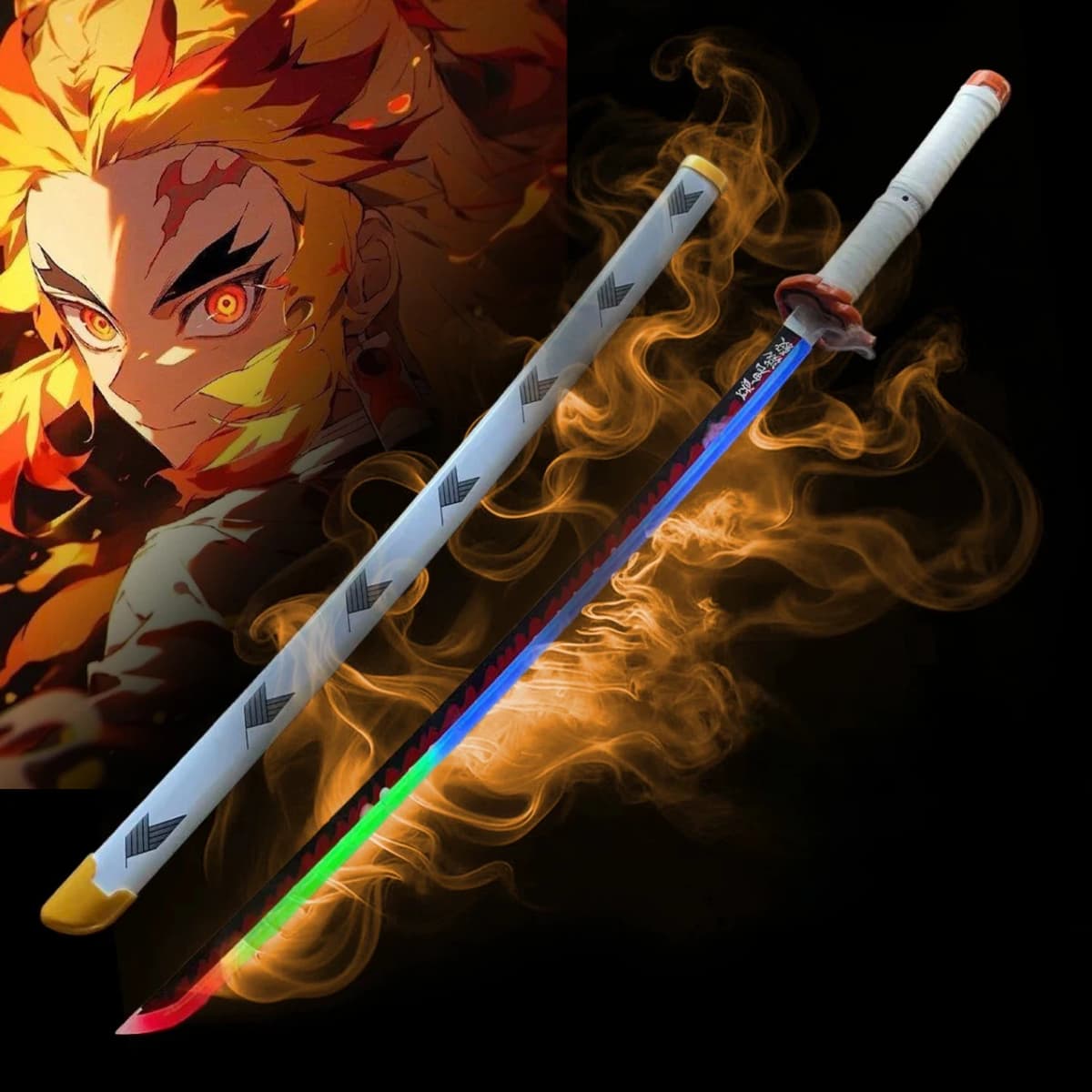 40inch Demon Slayer Glow Vapor LED Lightsabre Katana Anime Rengoku Cosplay Prop Real Size Japanese Katana Frog Samurai Sword Toy