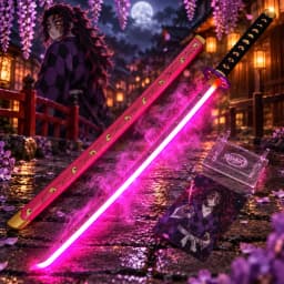 40inch Demon Slayer Kokushibo Katana LED Lightsabre Mist Original Cosplay Accessories Prop Wood Katana Vapor Schwert Toy Gift