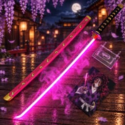 40inch Demon Slayer Kokushibo Katana LED Lightsabre Mist Original Cosplay Accessories Prop Wood Katana Vapor Schwert Toy Gift
