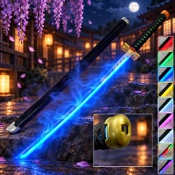 40inch Demon Slayer Kokushibo Katana LED Lightsabre Mist Original Cosplay Accessories Prop Wood Katana Vapor Schwert Toy Gift
