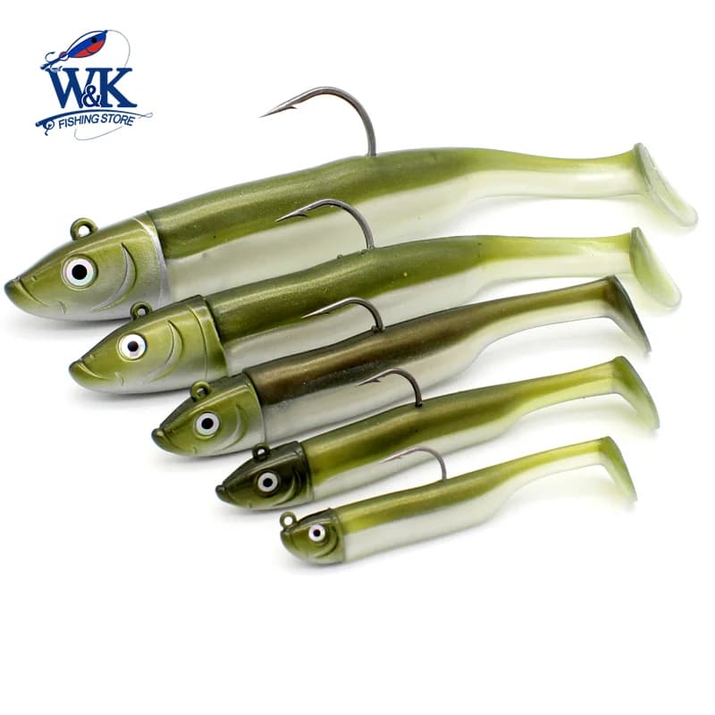 Seabass Fishing Lure Kit at 6cm 7.5cm 9cm 11.5cm 14.5cm Soft Lure Paddle Tail with Kinds Jig Head Inshore Jigging Soft Bait