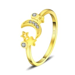 CLUCI Adjustable Women Silver 925 Ring Jewelry SImple Fashion Star and Moon Open Rings DR2001SB