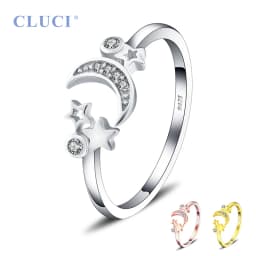 CLUCI Adjustable Women Silver 925 Ring Jewelry SImple Fashion Star and Moon Open Rings DR2001SB