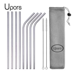 UPORS Reusable Drinking Straw 304 Stainless Steel Straws Straight Bent Metal Straw with Cleaner Brush Pouch Wholesale