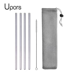 UPORS Reusable Drinking Straw 304 Stainless Steel Straws Straight Bent Metal Straw with Cleaner Brush Pouch Wholesale