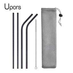 UPORS Reusable Drinking Straw 304 Stainless Steel Straws Straight Bent Metal Straw with Cleaner Brush Pouch Wholesale