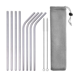 UPORS Reusable Drinking Straw 304 Stainless Steel Straws Straight Bent Metal Straw with Cleaner Brush Pouch Wholesale