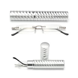 Premium Frameless Reading Glasses for Travel Spiral Metallic Tube Case Spring Hinges Lightweight for Men & Women
