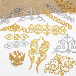 Iron On Appliques Embroidered Patches Lace Fabric Decoration Vintage Dress Costumes Diy Trims Gold Silver HB50