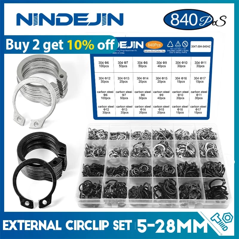 NINDEJIN C clip external circlip snap retaining rings set stainless steel carbon steel 5-28mm circlip set for shaft