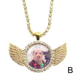 For John Pork Is Calling Answer Call Phone Humor Funny Pig Lover Graphic The Moon Necklace Angel Wings Pendant Necklace Gift