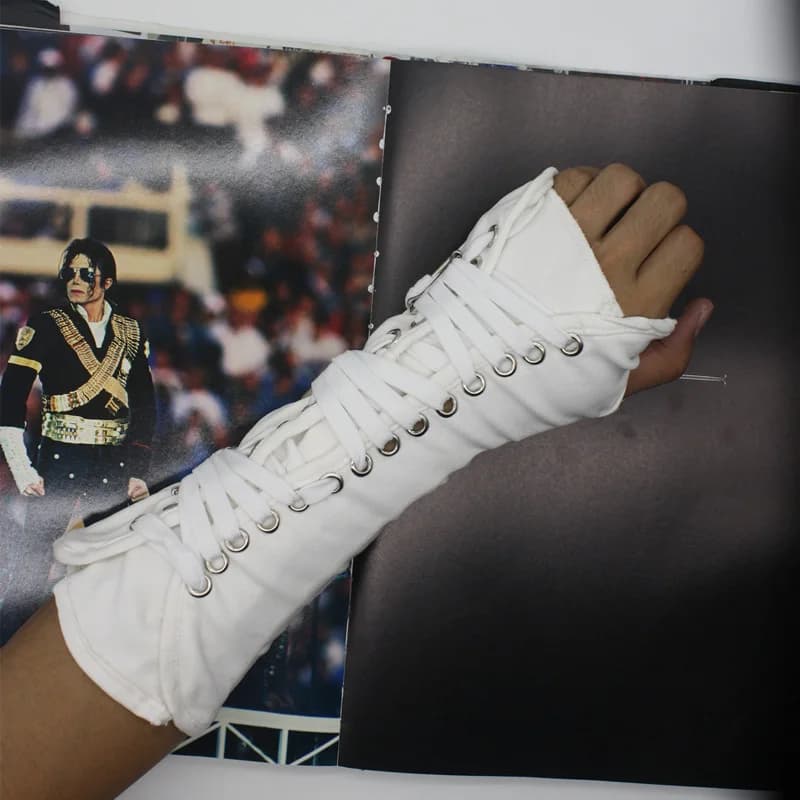 Handmade Punk Rock Concert Michael Jackson Classic Collection Cotton White Back ArmBrace Elbow Glove