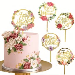 3pcs/5pcs Acrylic Spanish Feliz Dia Mama Flower Mother's Day Cake Topper Plugin for Mother's Day Party Cake Decoration Suppl