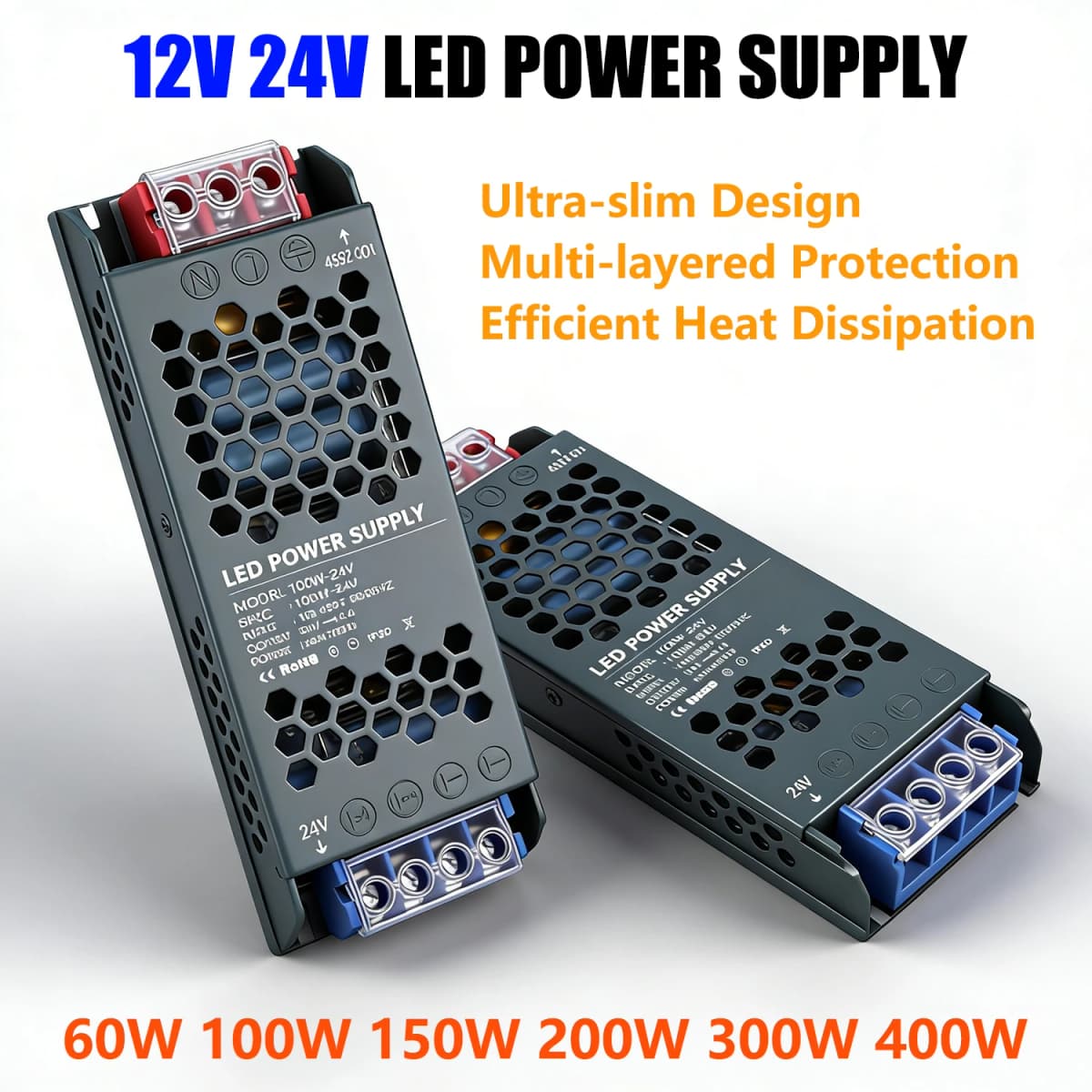 24V 12V LED Power Supply AC 220V TO DC 12V 24V 60W 100W 150W 200W 300W 400W Ultra-thin Power Supply Adapter For LED Strip Light