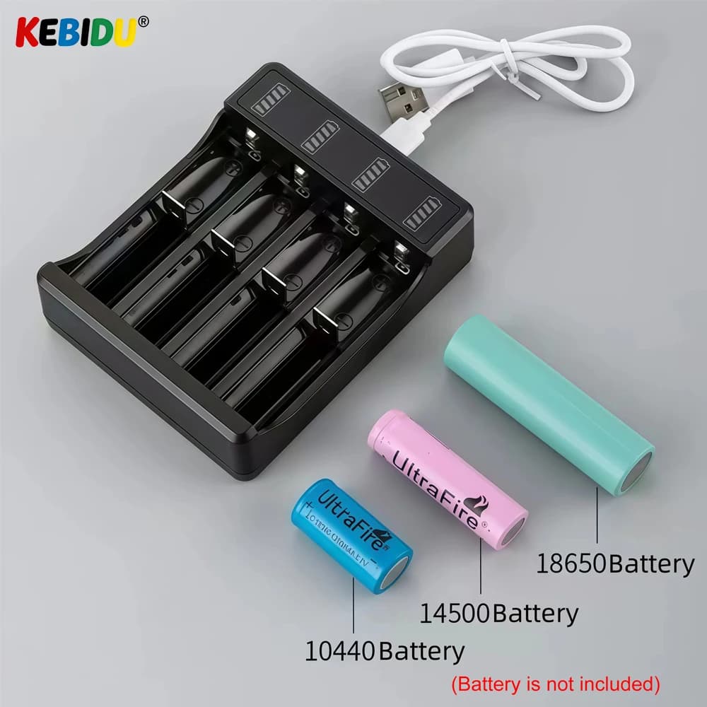 KEBIDU 18650 Battery Charger 2/4 Slots DC 5V Charger For 18650 14500 10440 Battery 3.7V Rechargeable Lithium Battery Charger