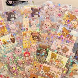 5PCS Cartoon Cute Hello Kitty Rilakkuma Stickers Die-cutting Sticker Anime Handbooks Material Flashing Laser Sticker Kid Toy