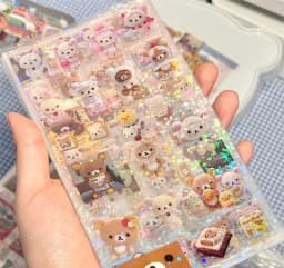 5PCS Cartoon Cute Hello Kitty Rilakkuma Stickers Die-cutting Sticker Anime Handbooks Material Flashing Laser Sticker Kid Toy