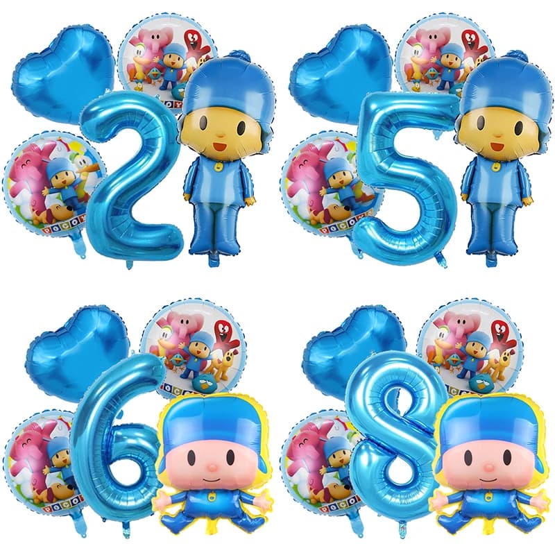 Cute Pocoyos Birthday Number Balloons Set Boy Girl Party Decoration Cartoon Baby Shower Party Supplies Kids Birthday Favors