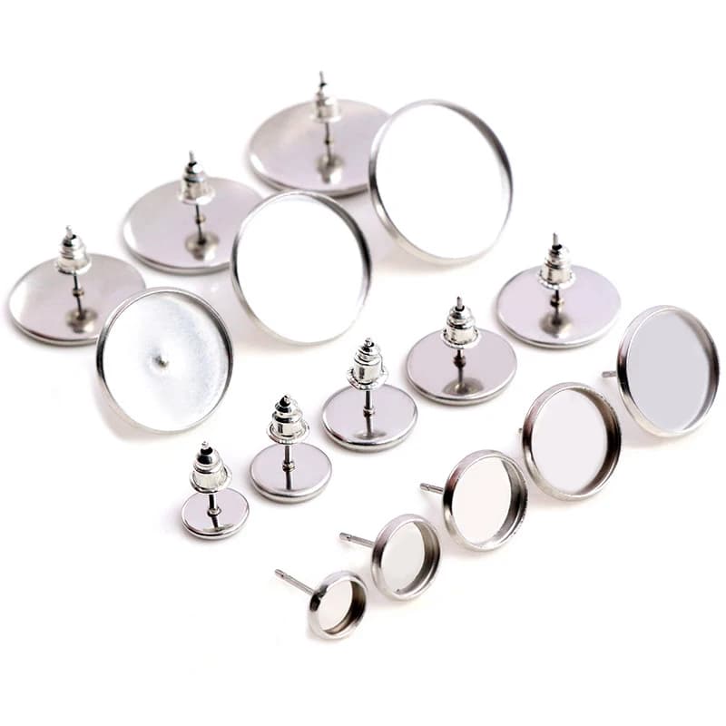 6/8/10/12mm-20mm Stainless Steel Earring Studs,Earrings Blank/Base,Fit 6-20mm Glass Cabochons,Buttons;Earring Bezels