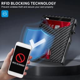 New Slim Minimalist Wallet Men's PU Leather Bifold Wallet RFID Blocking Card Holder, Pop Up Magnetic Wallet with Cash Clip