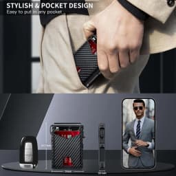 New Slim Minimalist Wallet Men's PU Leather Bifold Wallet RFID Blocking Card Holder, Pop Up Magnetic Wallet with Cash Clip