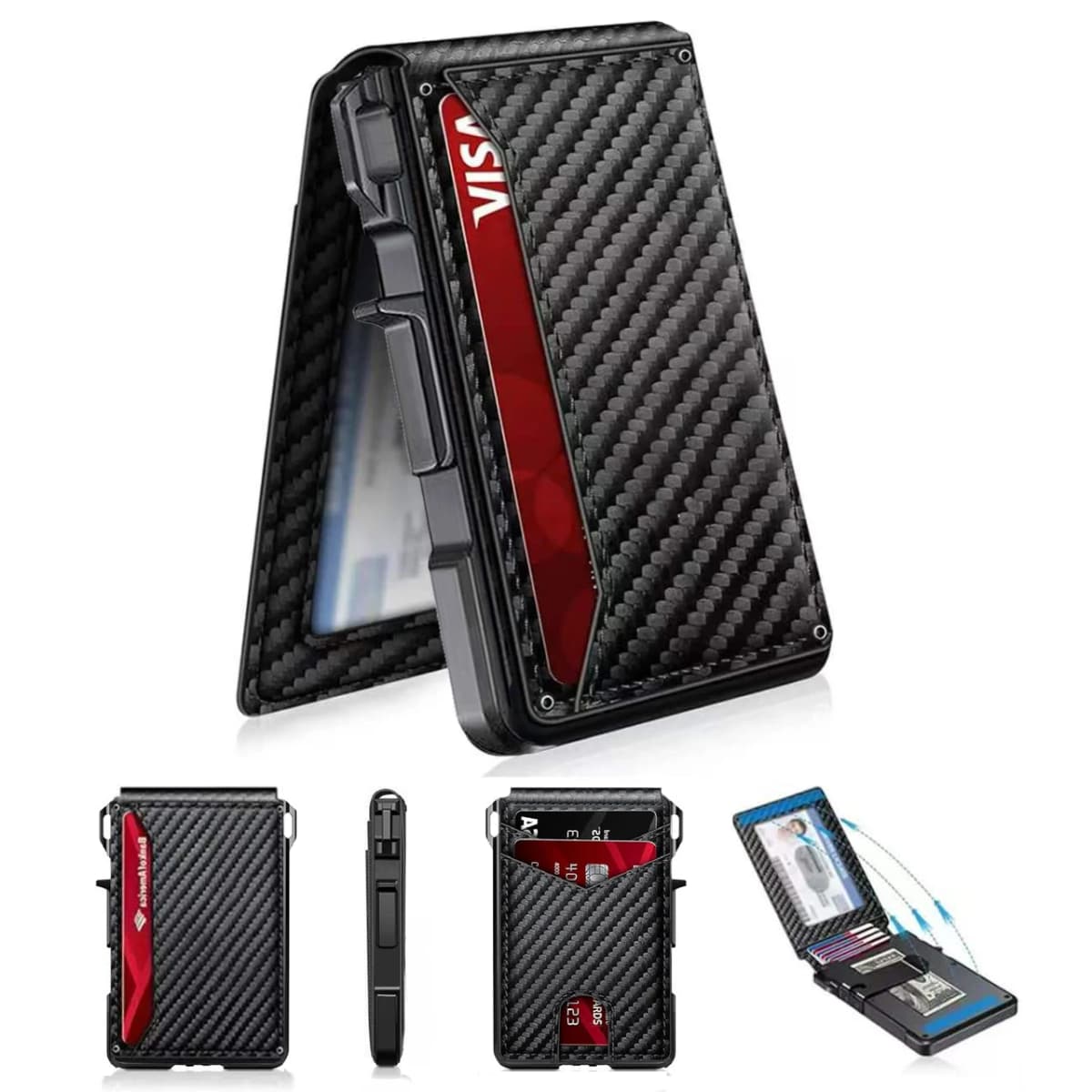 New Slim Minimalist Wallet Men's PU Leather Bifold Wallet RFID Blocking Card Holder, Pop Up Magnetic Wallet with Cash Clip