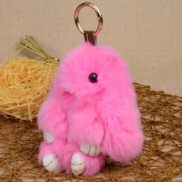 LFPU genuine Bunny Pendant Keychain Real Rex Rabbit Shape Fur Keychain Fluffy Bag Car Charm Key Ring Jewelry For Women