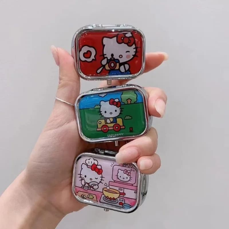 Anime Hello Kitty Metal Storage Box Pill Organizer Compartmentalized Cute Cartoon Mini Jewelry Box Candy Container Kawaii