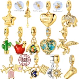 Hot 925 Sterling Silver Gold Charm Bead Pendant Airplane Elephant Heart Box Charm Fit Original Bracelet Woman DIY Jewelry Gift