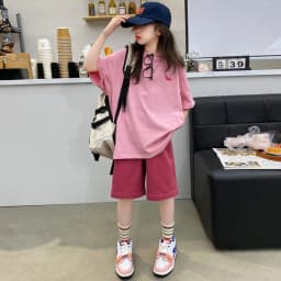 Summer Girls Cotton Alphabet Prints T-Shirt Tops+Plain Shorts Pant Workout Sets School Kids 2PCS Tracksuit Child Outfits 5-16 Yr