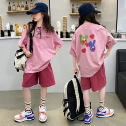 Summer Girls Cotton Alphabet Prints T-Shirt Tops+Plain Shorts Pant Workout Sets School Kids 2PCS Tracksuit Child Outfits 5-16 Yr