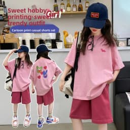 Summer Girls Cotton Alphabet Prints T-Shirt Tops+Plain Shorts Pant Workout Sets School Kids 2PCS Tracksuit Child Outfits 5-16 Yr