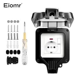 EIOMR 16A 220V IP66 Waterproof Double Socket,Black Outdoor Power Outlet with Switch,With Type C Charging Port EU Standard Socket