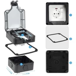 EIOMR 16A 220V IP66 Waterproof Double Socket,Black Outdoor Power Outlet with Switch,With Type C Charging Port EU Standard Socket