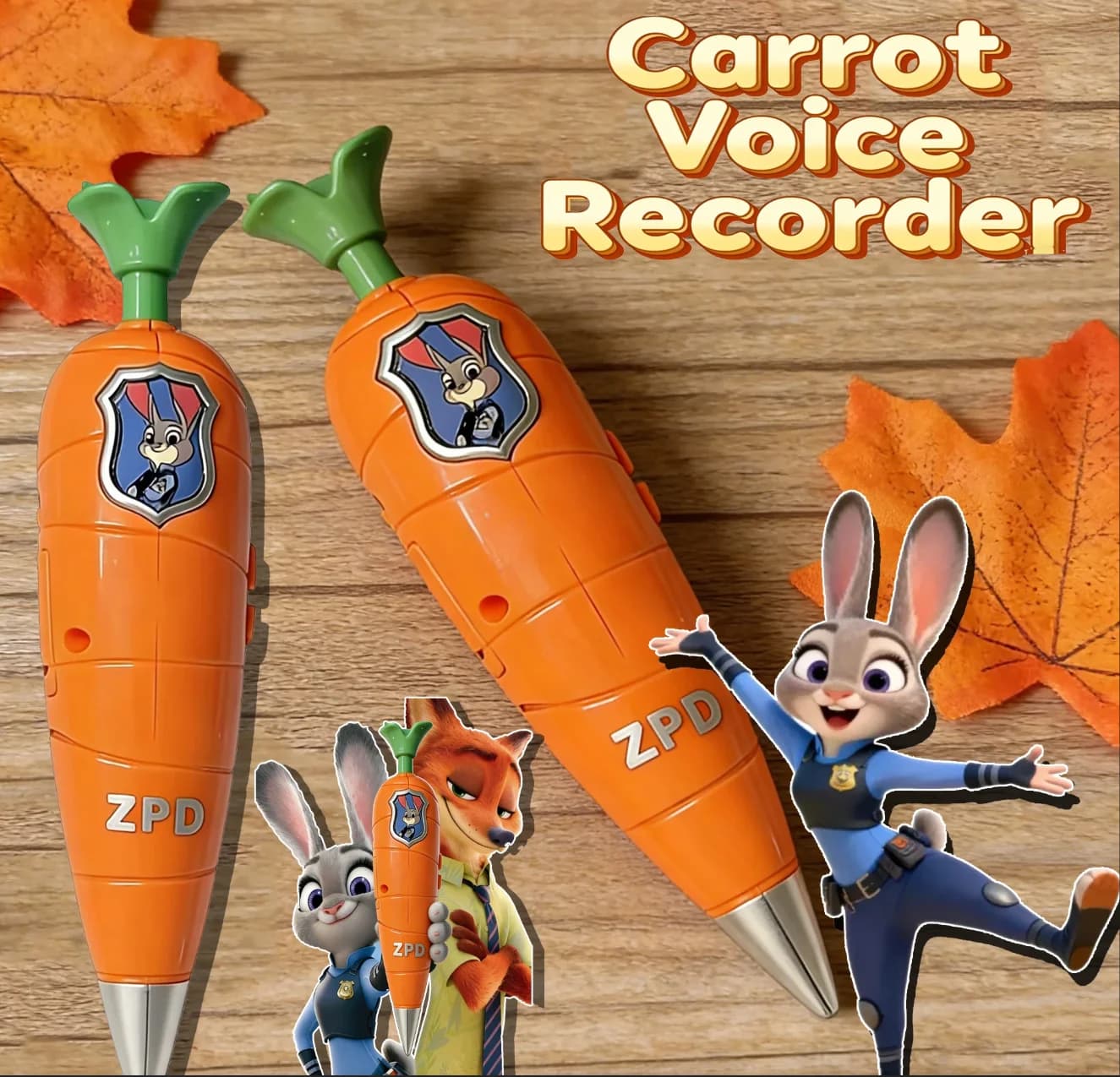 @# NEW Disney Zootopia 2 Carrot Recorder Pen | Judy & Nick Style for Kids | 60s Mini Recorder | 2-in-1 Gel Pen Stationery-----