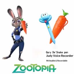@# NEW Disney Zootopia 2 Carrot Recorder Pen | Judy & Nick Style for Kids | 60s Mini Recorder | 2-in-1 Gel Pen Stationery-----