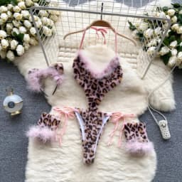 Women Leopard Print Velour Bodysuits Fashion One Piece Combination Halter Vintage Bodycon Sexy Onesie Lingerie Comfortable New