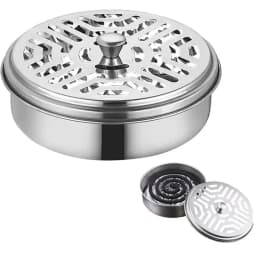 Stainless Steel Mosquito Coil Tray Holder with Lid, Round Household Wrought Iron Mosquito Coil Box, Ash Tray for Mosquito Coils