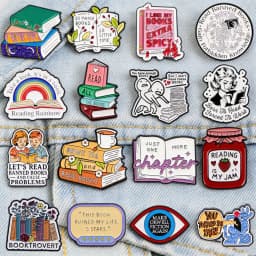 Book Lover Enamel Pin Cute Reading Themed Brooch "Just One More Chapter" Lapel Pins for Backpacks Bookworm Gift