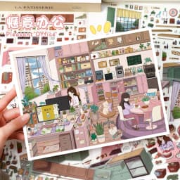 Kawaii Comfortable work 3D Dessert Kitchen Landscape Sticker DIY Pocket Cabin Scene festival gift