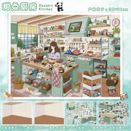 Kawaii Comfortable work 3D Dessert Kitchen Landscape Sticker DIY Pocket Cabin Scene festival gift
