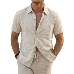 New Short Sleeve Linen Shirts for Men Luxury Breathable Hawaiian Shirt Cotton T-shirt Summer Beach Pocket Button Down Tshirts