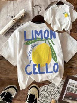 Summer children's cotton breathable and comfortable short sleeved top with lemon cartoon pattern printed on it