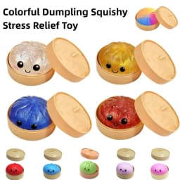 Colorful Dumpling Squishy Stress Relief Toy with Steamer Reusable Dough Ball Squeeze Rebound Sensory Fidget Toy Office Gift