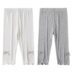 3-10Y Summer Kids Sweet Style Leggings Girls Solid Color Bow Seven Point Pants Waist Elastic Breathable Children Trousers